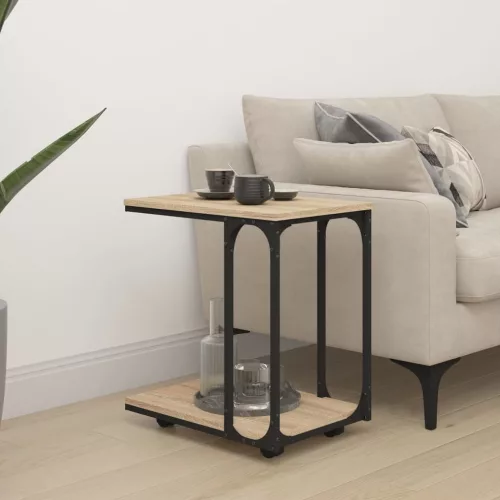  sonoma tölgy szerelt fa kisasztal kerekekkel 50 x 35 x 55,5 cm