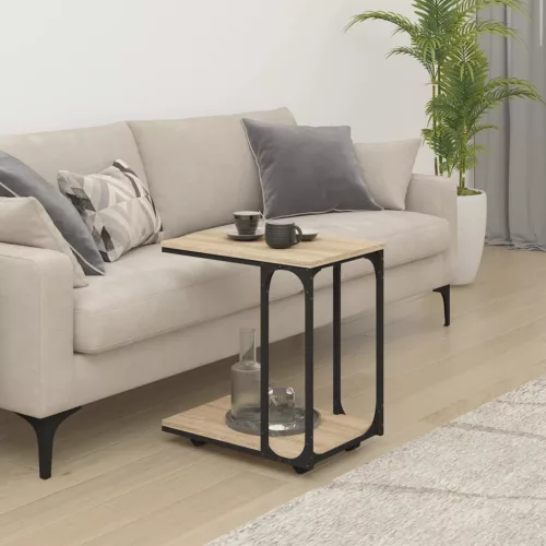  sonoma tölgy szerelt fa kisasztal kerekekkel 50 x 35 x 55,5 cm