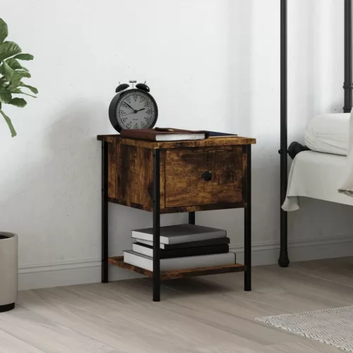  füstös tölgy színű szerelt fa éjjeliszekrény 34 x 35,5 x 45 cm