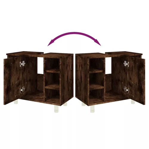  füstös tölgy színű szerelt fa fürdőszobaszekrény 60x32x53,5 cm