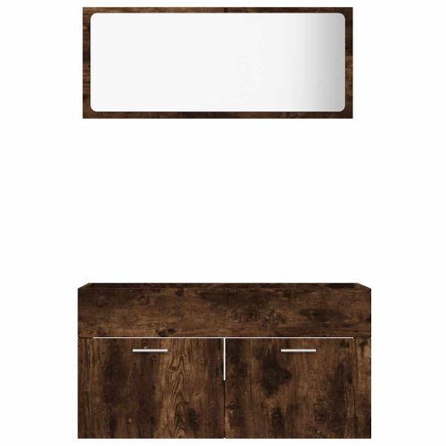  2 részes füstös tölgy színű szerelt fa fürdőszobai bútorszett