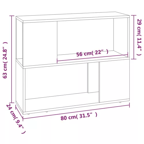  szürke sonoma színű térelválasztó könyvszekrény 80 x 24 x 63 cm