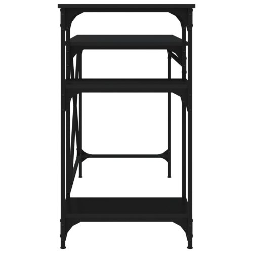 fekete szerelt fa és vas íróasztal polcokkal 105x50x90 cm