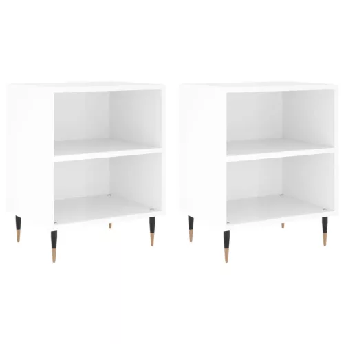  2 db magasfényű fehér szerelt fa éjjeliszekrény 40x30x50 cm