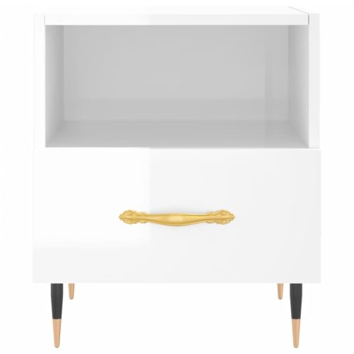  magasfényű fehér szerelt fa éjjeliszekrény 40 x 35 x 47,5 cm