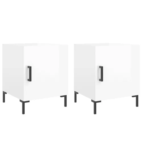  2 db magasfényű fehér szerelt fa éjjeliszekrény 40 x 40 x 50 cm