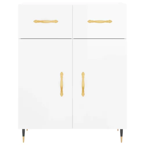  magasfényű fehér szerelt fa tálalószekrény 69,5 x 34 x 90 cm