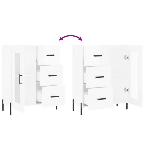  magasfényű fehér szerelt fa tálalószekrény 69,5 x 34 x 90 cm