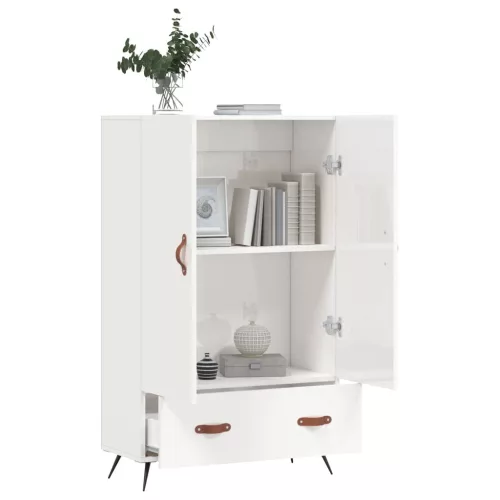  magasfényű fehér szerelt fa magasszekrény 69,5 x 31 x 115 cm