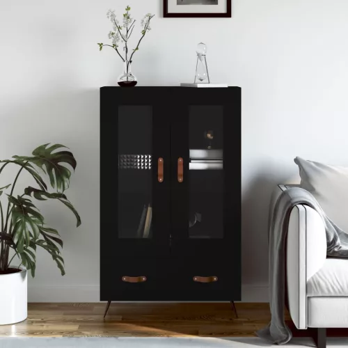  fekete szerelt fa magasszekrény 69,5 x 31 x 115 cm
