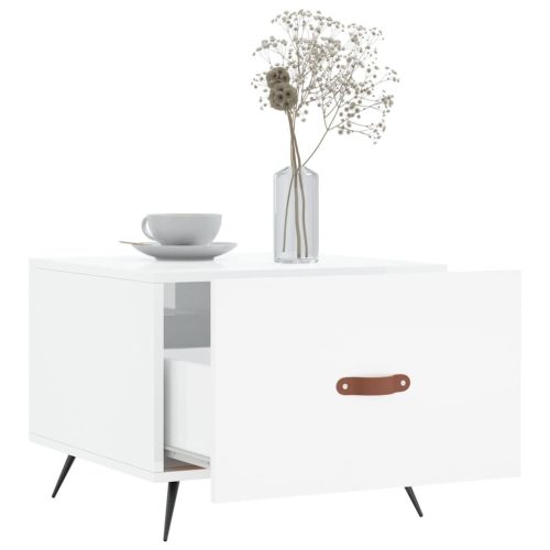  magasfényű fehér szerelt fa dohányzóasztal 50 x 50 x 40 cm