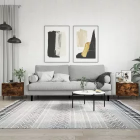    2 db füstös tölgy szerelt fa dohányzóasztal 50 x 50 x 40 cm