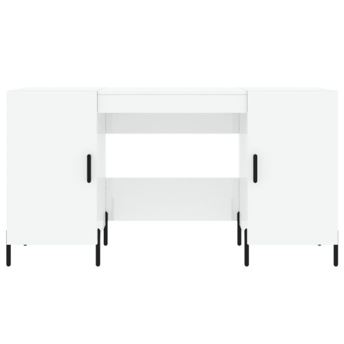  magasfényű fehér színű szerelt fa íróasztal 140 x 50 x 75 cm
