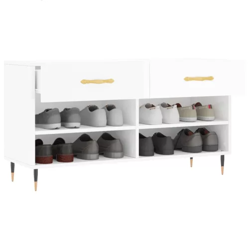  magasfényű fehér szerelt fa cipőpolc 102x35x55 cm