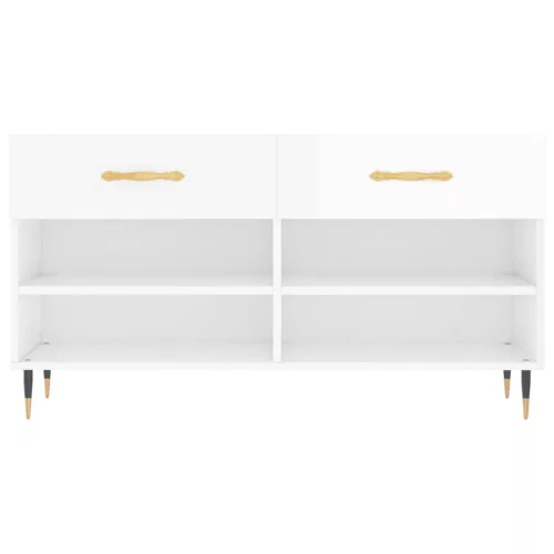  magasfényű fehér szerelt fa cipőpolc 102x35x55 cm