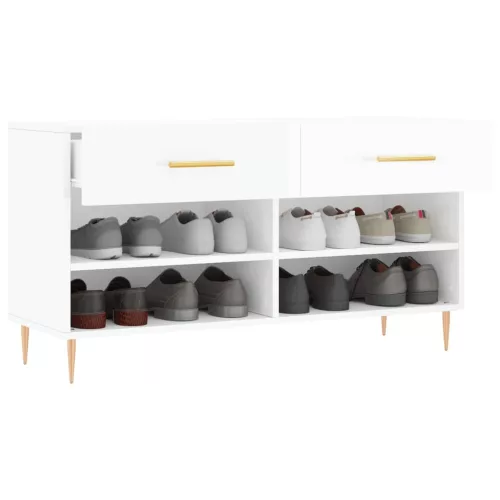  magasfényű fehér szerelt fa cipőpolc 102x35x55 cm