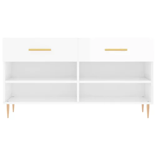  magasfényű fehér szerelt fa cipőpolc 102x35x55 cm