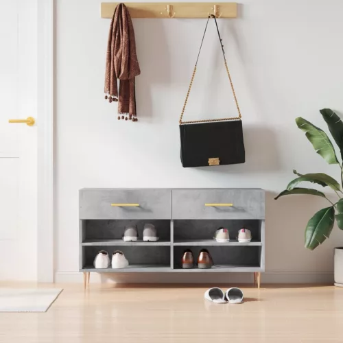  betonszürke szerelt fa cipőpolc 102 x 35 x 55 cm