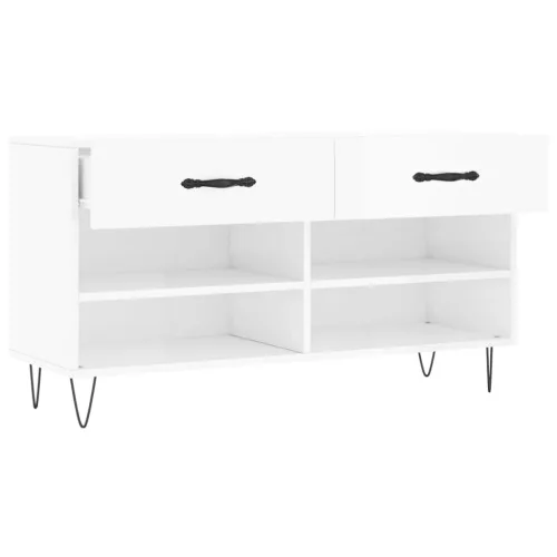  magasfényű fehér szerelt fa cipőpolc 102x35x55 cm