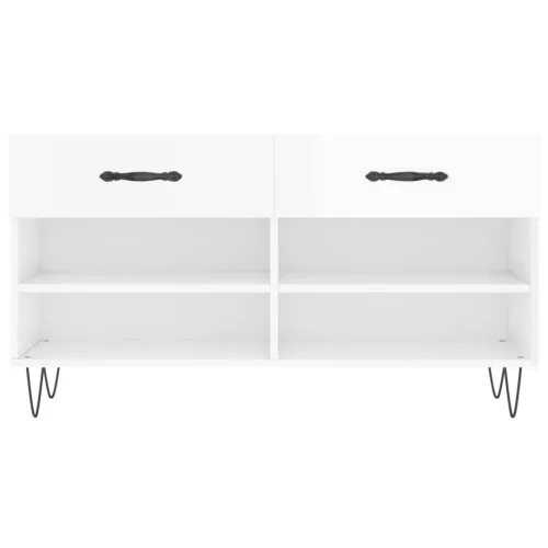  magasfényű fehér szerelt fa cipőpolc 102x35x55 cm