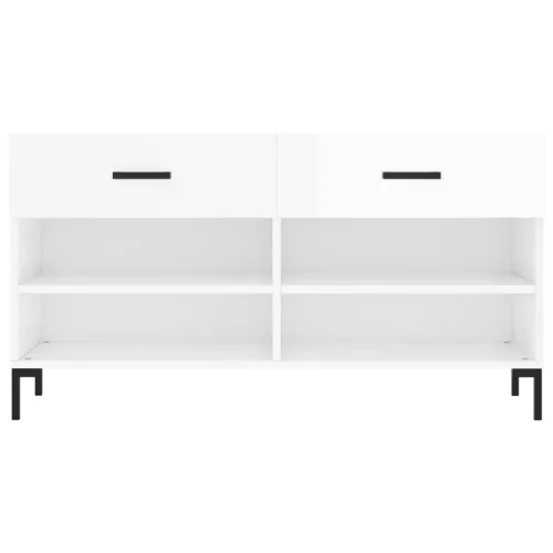  magasfényű fehér szerelt fa cipőpolc 102x35x55 cm