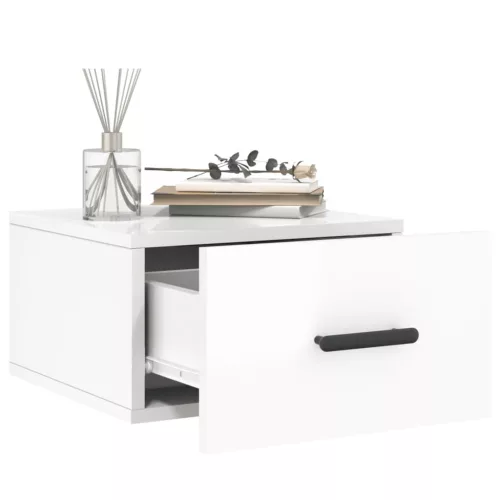  2 db magasfényű fehér fali éjjeliszekrény 35x35x20 cm