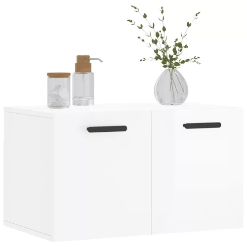  magasfényű fehér szerelt fa faliszekrény 60 x 36,5 x 35 cm