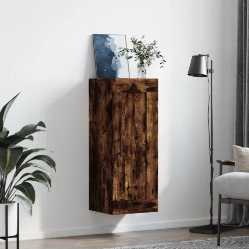  füstös tölgy színű szerelt fa fali szekrény 34,5 x 34 x 90 cm
