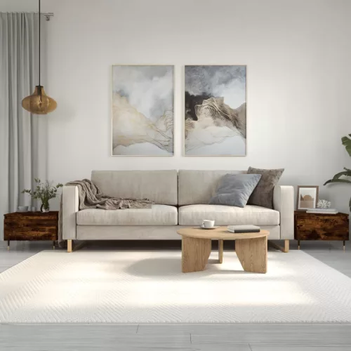  2 db füstös tölgy szerelt fa dohányzóasztal 50 x 46 x 35 cm