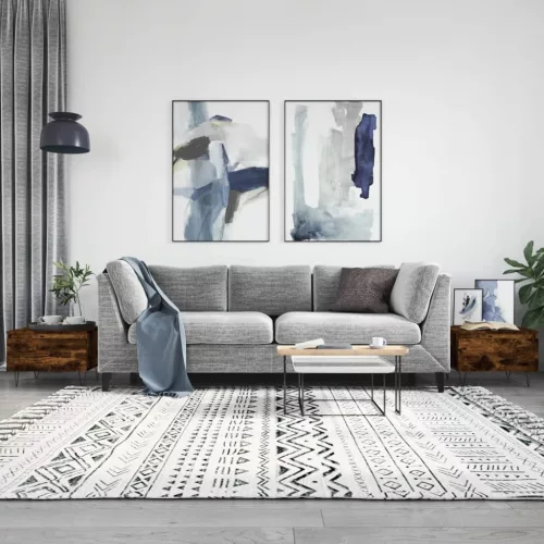  2 db füstös tölgy szerelt fa dohányzóasztal 50 x 46 x 35 cm
