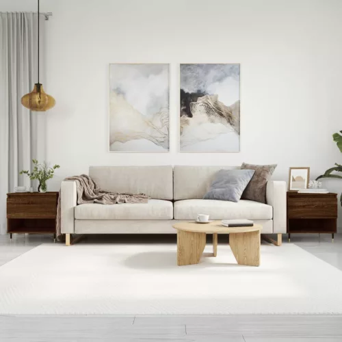  2 db barna tölgy szerelt fa dohányzóasztal 50 x 46 x 50 cm