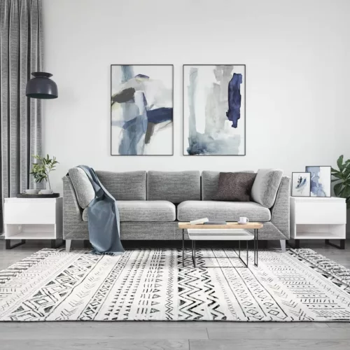  2 db magasfényű fehér szerelt fa dohányzóasztal 50 x 46 x 50 cm