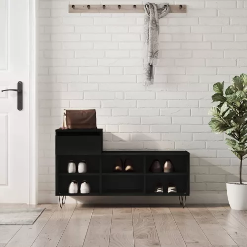  fekete szerelt fa cipősszekrény 102x36x60 cm