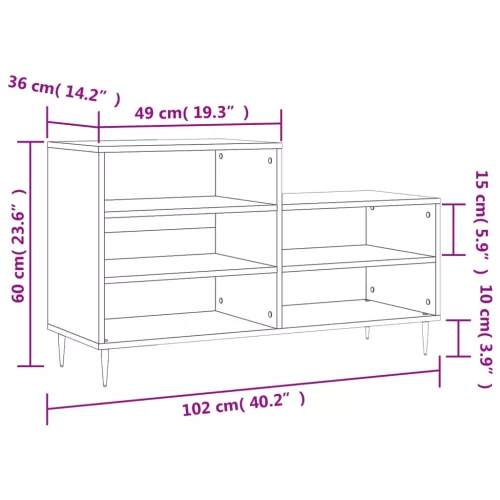  fekete szerelt fa cipősszekrény 102x36x60 cm