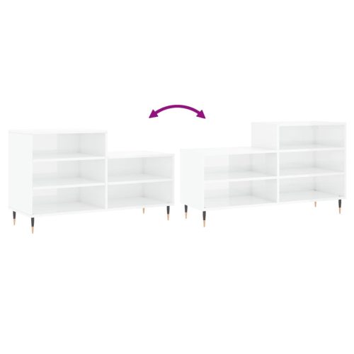  magasfényű fehér szerelt fa cipősszekrény 102x36x60 cm