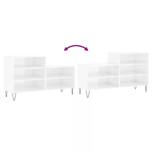  magasfényű fehér szerelt fa cipősszekrény 102x36x60 cm