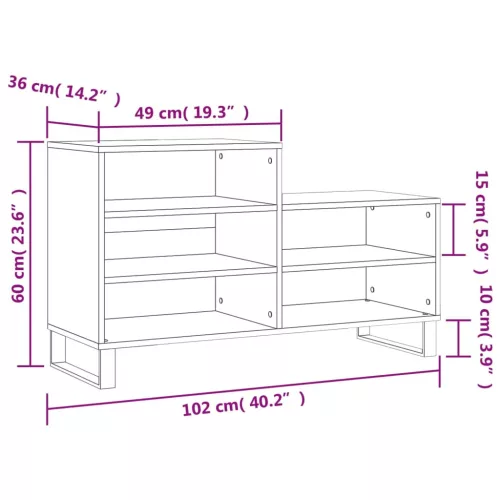  magasfényű fehér szerelt fa cipősszekrény 102x36x60 cm