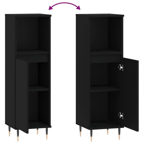  fekete szerelt fa fürdőszobaszekrény 30 x 30 x 100 cm