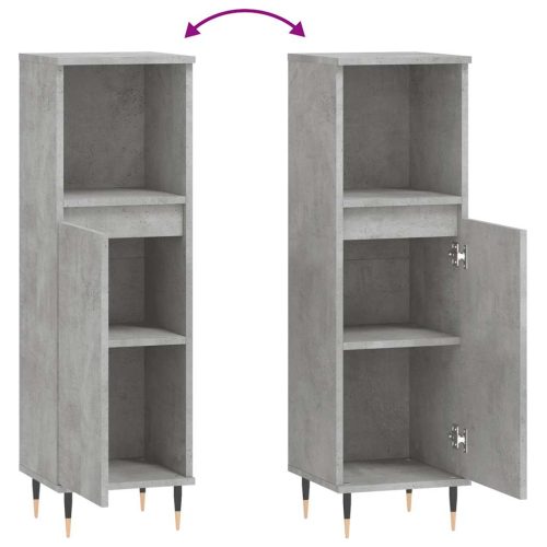  betonszürke szerelt fa fürdőszobaszekrény 30 x 30 x 100 cm