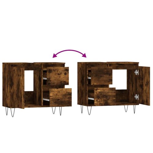  füstös tölgy színű szerelt fa fürdőszobaszekrény 65 x33x60 cm