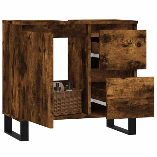  füstös tölgy színű szerelt fa fürdőszobaszekrény 65x33x60 cm