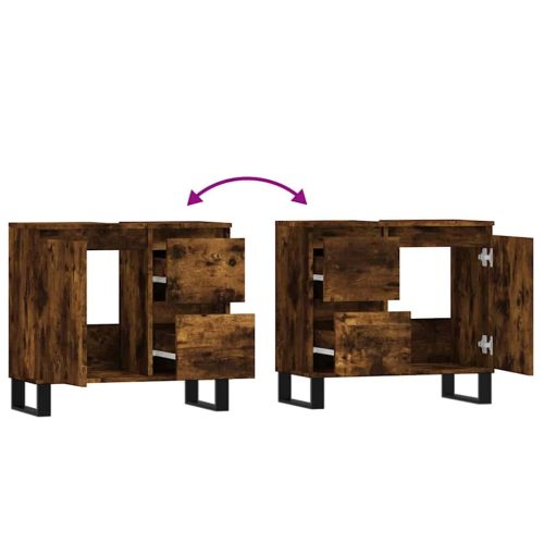  füstös tölgy színű szerelt fa fürdőszobaszekrény 65x33x60 cm