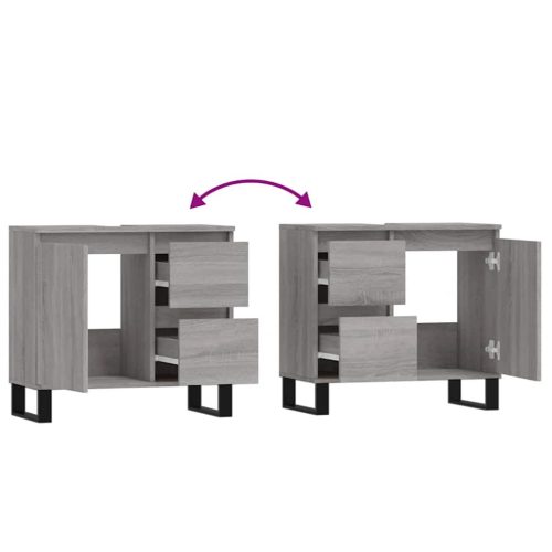  szürke sonoma színű szerelt fa fürdőszobaszekrény 65x33x60 cm