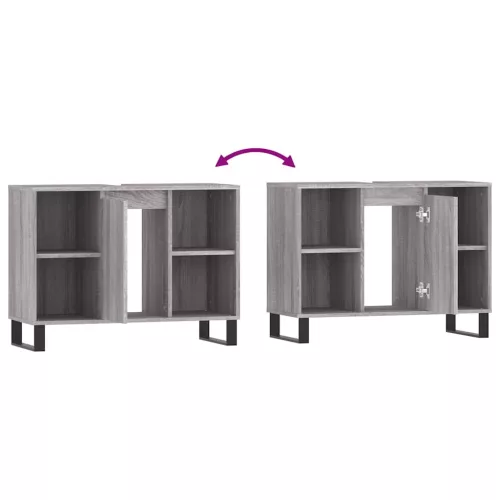  szürke sonoma színű szerelt fa mosdószekrény 80 x 33 x 60 cm