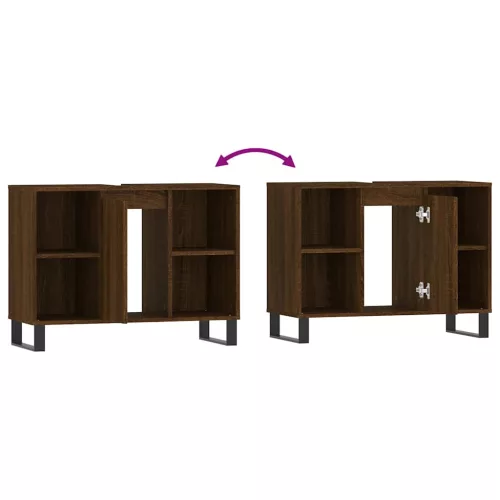  barna tölgyszínű szerelt fa mosdószekrény 80 x 33 x 60 cm