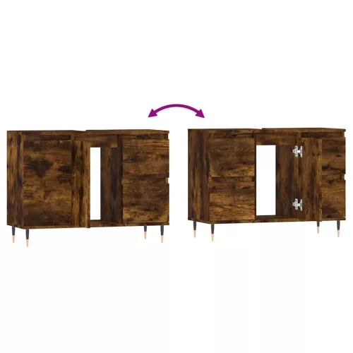  füstös tölgy színű szerelt fa fürdőszobaszekrény 80x33x60 cm