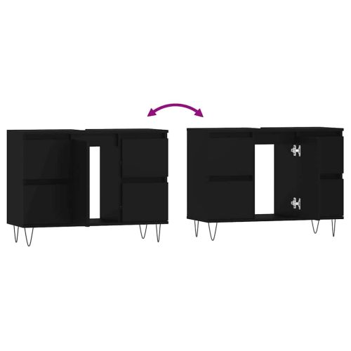  fekete szerelt fa mosdószekrény 80 x 33 x 60 cm