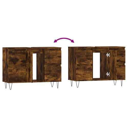  füstös tölgy színű szerelt fa fürdőszobaszekrény 80x33x60 cm