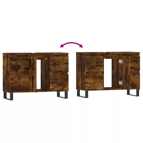  füstös tölgy színű szerelt fa fürdőszobaszekrény 80x33x60 cm