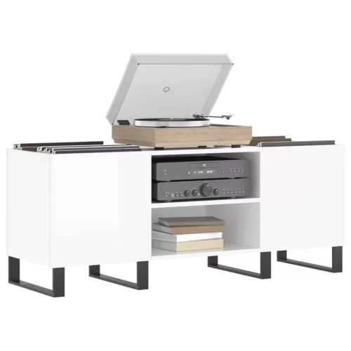  magasfényű fehér szerelt fa hanglemezszekrény 121x38x48 cm